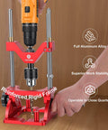 Portable Drill Guide With Adjustable 0 To 60 Degree Jig For Precision Angled Or Straight Holes Auto Centering Alignment For Consistent Starts Fits Hand Drills And Drill Press One Half Inch Chuck Pro Grade Aluminum in use