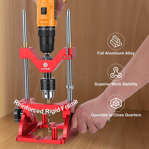 Portable Drill Guide With Adjustable 0 To 60 Degree Jig For Precision Angled Or Straight Holes Auto Centering Alignment For Consistent Starts Fits Hand Drills And Drill Press One Half Inch Chuck Pro Grade Aluminum in use