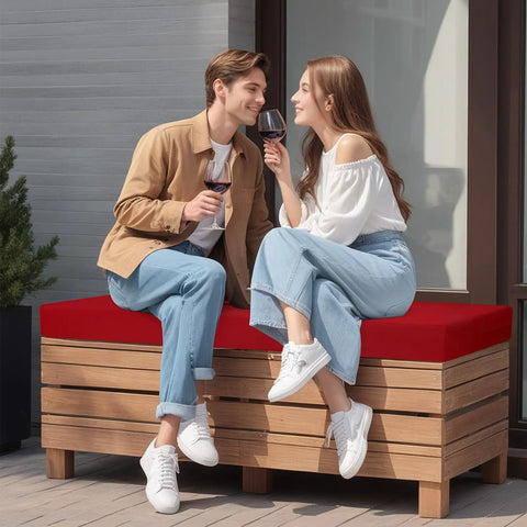 Waterproof Outdoor Bench Cushion 3 Inch High Density Foam Replacement Seat Pad For Patio Porch Swing 42 By 18 Inches Red With Ties