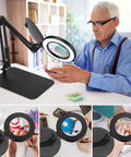 3 In 1 Magnifying Desk Lamp With Light Heavy Duty Base And Clamp 5X LED Magnifier For Soldering And Craft Workbench