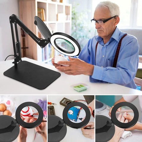 3 In 1 Magnifying Desk Lamp With Light Heavy Duty Base And Clamp 5X LED Magnifier For Soldering And Craft Workbench