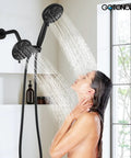 Upgrade Your Bathroom With This Gotonovo 2 Handle Tub Shower Faucet Set Featuring Dual Head System And Polished Chrome Finish For A Sleek Modern Look That Will Totally Freshen Up Your Daily Routine. black dual-head tub shower faucet with handheld spray in modern bathroom