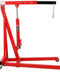 Heavy Hitter One Thousand Five Hundred LBS Folding Engine Hoist Tough Steel Shop Crane With Hydraulic Lift, red frame and smooth roll casters.