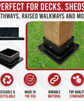 Heavy Duty 4x4 Post Base Bracket Anchor With Rust Free Plastic Deck Skirt And Flange Cover For Wood Posts and Handrail Braces Built Ridiculously Tough In Usa For Yard Work Projects, installed on timber post.