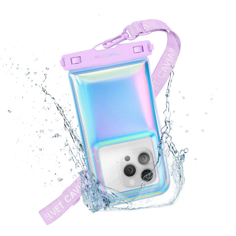 Waterproof Phone Pouch With Lanyard IP68 Floating Case For All Phones Dry Bag For Snorkeling Beach Kayaking Travel Lavender Holo