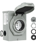 30 Amp Generator Power Inlet Box Featuring Nema L14 30 Socket for outdoor use, grey housing, and weather-sealed design.