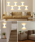 Cord Free Battery Powered Wall Sconce With Touch Dimmer, Rechargeable LED Wall Light in Black, warm glow in living room.