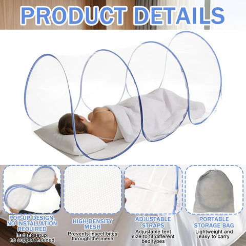 Two Large Pop Up Mosquito Nets Set For Bed Camping And Travel Portable Foldable Bug Netting Mesh Canopy For Adults Includes Storage Bag 74.8 x 35 x 35 Inches Ideal For Patio Or Bedroom