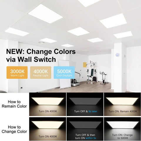 2x2 LED Flat Panel Light 40W 3000K 4000K 5000K Change Via Wall Switch Hella Bright 4400 Lumens Triac Dimmable Recessed