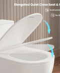 Slick Modern Elongated One Piece Toilet With Skirted Seamless Build And 17 Inch Comfort Chair Height seat with quiet close lid.