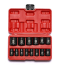 Fourteen Piece Half Inch Drive Shallow Impact Socket Set With Three Eighths To One And One Quarter Inch Six Point Sockets in case