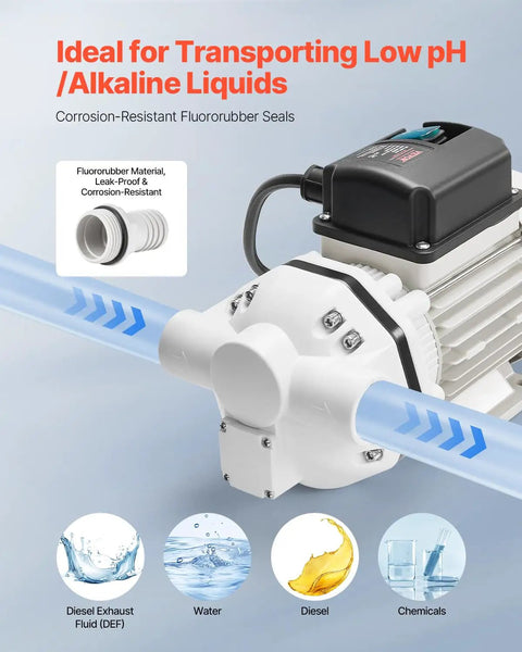 Heavy Duty Def Transfer Pump, Smooth 8 GPM Self Priming Electric Urea Extractor With Copper Motor, No Hassle 26 Ft Lift For Automotive Refueling And Oils, Dual Voltage with fluororubber material and seals.