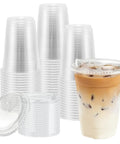 16 Oz Clear Plastic Cups With Lids 50 Pack For Iced Coffee And Cold Drinks Strawless Sip Lids Perfect For Parties Outdoors Office Events Disposable Cups