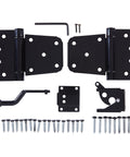 All In One Self Closing Gate Kit With Black Steel Hinges And Latch For Wood Vinyl And Steel Gates 50 Lb Capacity WeatherGuard