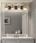 4 Light Rose Gold Sparkling Glass Bathroom Vanity Light Above Mirror With Lamp Shade UL Certified 27 Inch Long Vanity Fixture