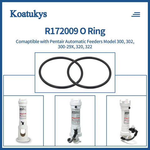 Two Pack O Ring Replacement Set For Pentair Rainbow Chlorinator Fits R172009 And O283 Compatible With Models 300 302 19 29 29X 320 And 322 Durable Rubber Compound Gasket, black O-rings shown with Rainbow chlorinator models