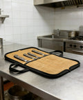 Durable Portable Chefs Knife Roll With 4 Slots Grab And Go Water Repellent Canvas Knife Storage Bag on kitchen counter
