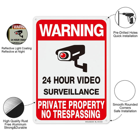2 Pack Private Property No Trespassing Sign Set For Outdoor Use Video Surveillance Signs In Rust Free Aluminum 10 by 7 Inches UV Protected