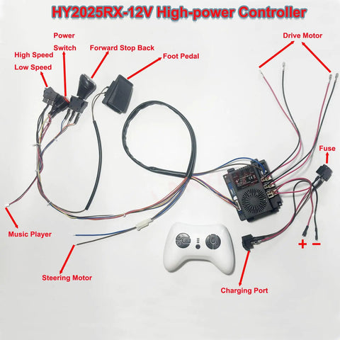 12V Harness Conversion Kit For Kids Ride On Toys DIY Upgrade Set With 40A High Load Controller And Remote Box wiring components.