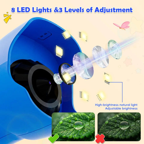 Kids 1000X Handheld Digital Microscope With 2.4 Inch HD Screen And 2MP Lens Portable Pocket Science Toy For STEM Fun And Nature Exploration Perfect Gift For Ages 3 To 12 Boys And Girls blue body with 8 LED lights