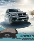 Ford F-150 Ceramic Front And Rear Brake Pad Kit With Hardware for 2012-2020 models displayed with SUV on snowy road