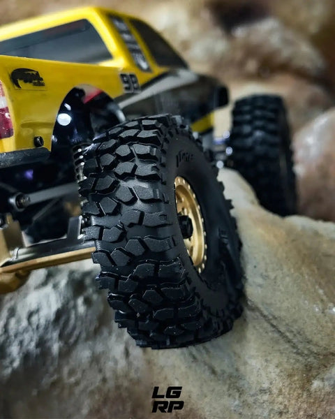 Black Label M/T 63mm by 21mm RC Tires for 1/24 Crawlers Fits Axial SCX24 RGT Element Enduro URUAV on rocky terrain