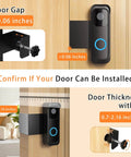 Anti Theft Doorbell Mount Bracket For Outdoor Cameras With Rain Cover, No Drill Install, Weatherproof, shown on wood door with measurements