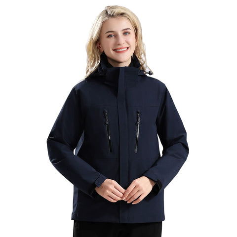 Three In One Womens Winter Ski Jacket With Removable Hood Waterproof And Windproof Padded Down Lining For Warmth Rainproof Coat