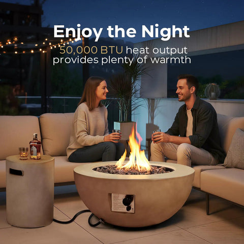 Outdoor Propane Fire Pit Table Set With Tank Cover For Backyard Hangouts And Patios, 2-Piece 50,000 BTU Concrete Bowl Fire Pit
