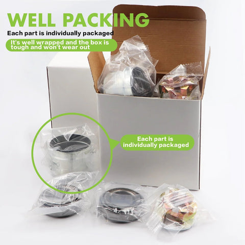 Jeemiter trailer bearing kit for #84 spindle, 3500 lb axles; 4 hub sets with 1.98" dust covers, nuts, seals, bagged.