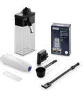 Dinamica Plus Fully Automatic Espresso Machine With Built In Grinder And Auto Milk Frother, accessories including water filter, milk tank, and cleaning brush.