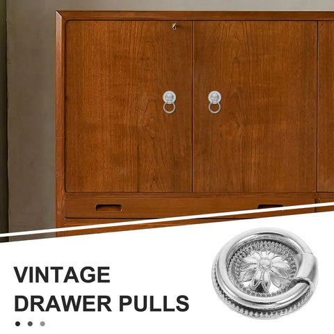 Vintage Flower Drawer Pulls, 4-Piece Set, 36mm Antique White Nickel Finish, European style cabinet handles on wood dresser