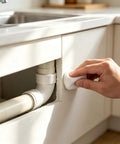 Hand using Top Drawer Heavy Duty Wall Putty And Plumber Sealant on pipe gap under kitchen sink