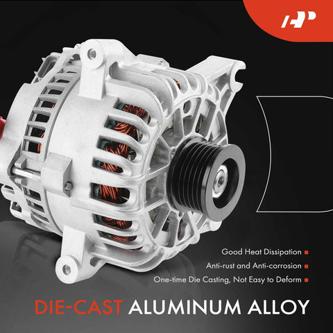 Die-cast aluminum alternator with six groove pulley for Ford Mustang 1999-2004 4.6L V8 SOHC 12V 105A clockwise rotation