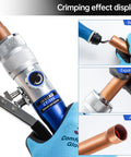 Portable Hydraulic Swaging Tool Kit For Copper Tubing Expands 3/8 To 1 1/8 Inch, showing crimping effect on copper tube