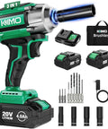 Badass Cordless Impact Wrench 1/2 Inch Drive 20V Battery Powered Knockout Gun with accessories for car tire changes and drilling tasks.