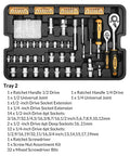 All In One 258 Piece Tool Kit With Rolling Tool Box And Socket Wrench Set Portable Mechanic Case detailing socket set tray.