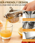 Heavy Duty Manual Citrus Juicer Press In 304 Stainless Steel Effortless Hand Squeezer for making fresh juice.