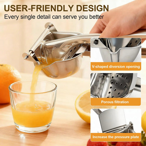 Heavy Duty Manual Citrus Juicer Press In 304 Stainless Steel Effortless Hand Squeezer for making fresh juice.