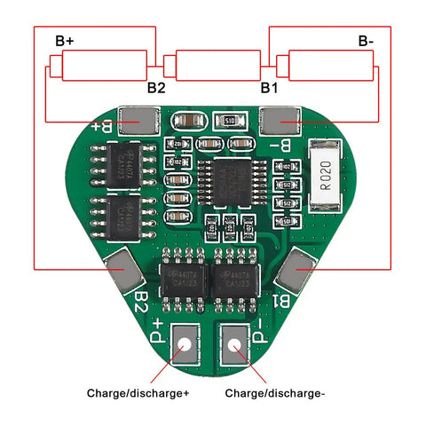 Six Pack 3S 8Amp 12V 18650 Lithium Battery Protection Board BMS Module with circuit details and charge points.