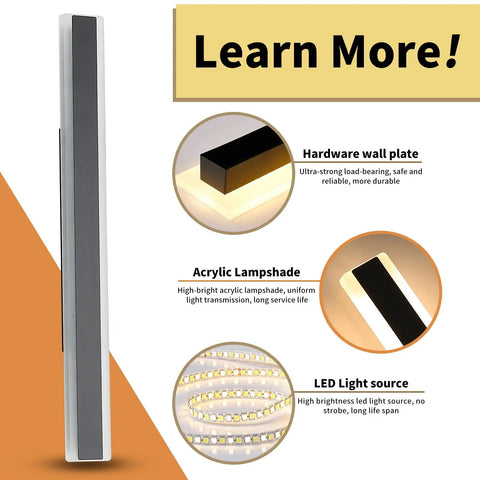 Side view of Dope Outdoor Wall Sconce Lights With Three Color Temperatures 3000K 4500K 6000K featuring acrylic panel and LED source details.