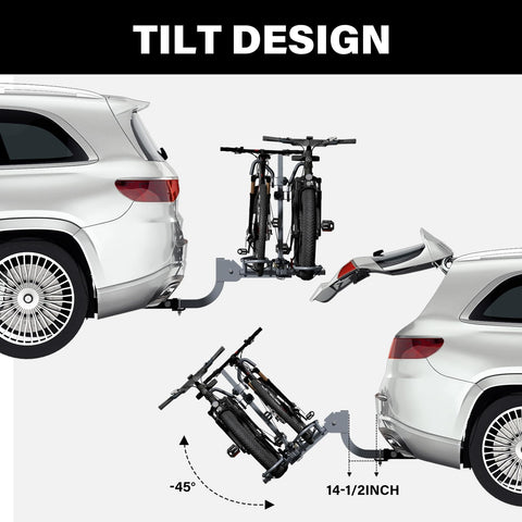 Dope 2-Bike Hitch Rack For Car With Quick Release Handle, Wobble Free, Smart Tilting in use on SUV with trunk open