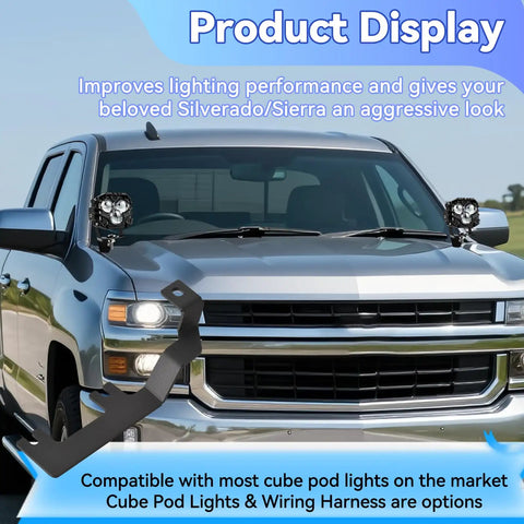 Hood Hinge Light Mount Brackets for Silverado 1500 2014 2018 Chevy Easy Install with Two Extra Mounting Holes