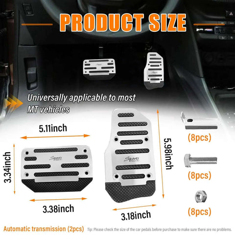 Dimensions and installation of Two Pack Non Slip Car Pedal Pads For Automatic Transmission, Gas And Brake Pedal Covers, Silver