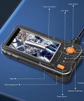 High Definition Endoscope Camera With Light 4.3 Inch LCD Screen IP67 Waterproof Borescope showing metal parts on screen.