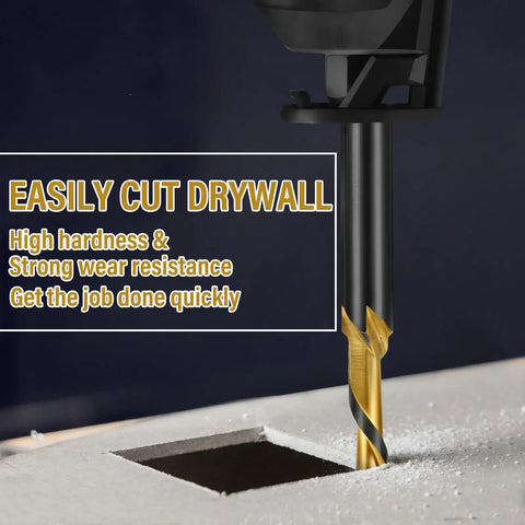 10 Pack 3 16th Inch Drywall Router Bits M2 High Speed Steel Cutting Bits For Downward Router Cutouts And Rotary Guidepoint Drill Tool DIY Friendly 3.2 Inch Total Length 1 Inch Cutting Depth Yellow And Black drilling drywall cutout