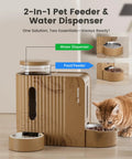 Pawsome Gravity 2 In 1 Automatic Pet Feeder And Water Dispenser 0.8 Gallon Each BPA Free Stainless Steel Bowl with light woodgrain style.