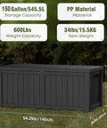 Heavy Duty 150 Gallon Waterproof Outdoor Storage Box For Patio And Garden Lockable Resin Deck Box with dimensions and specs