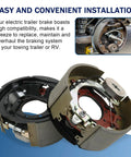 Rock Solid Pair Of Electric Trailer Brakes For 12 By 5 Hub Fit 12000 Lb Axles With 7 Bolt Flange showing brake assembly for easy installation.