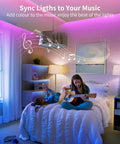 66Ft Waterproof LED Light Strips For Outdoor RGB Color Changing illuminating a bedroom with music sync feature